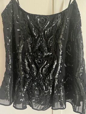 Needle & Thread Black Sequin Embellished Spaghetti-Strap Camisole SZ4